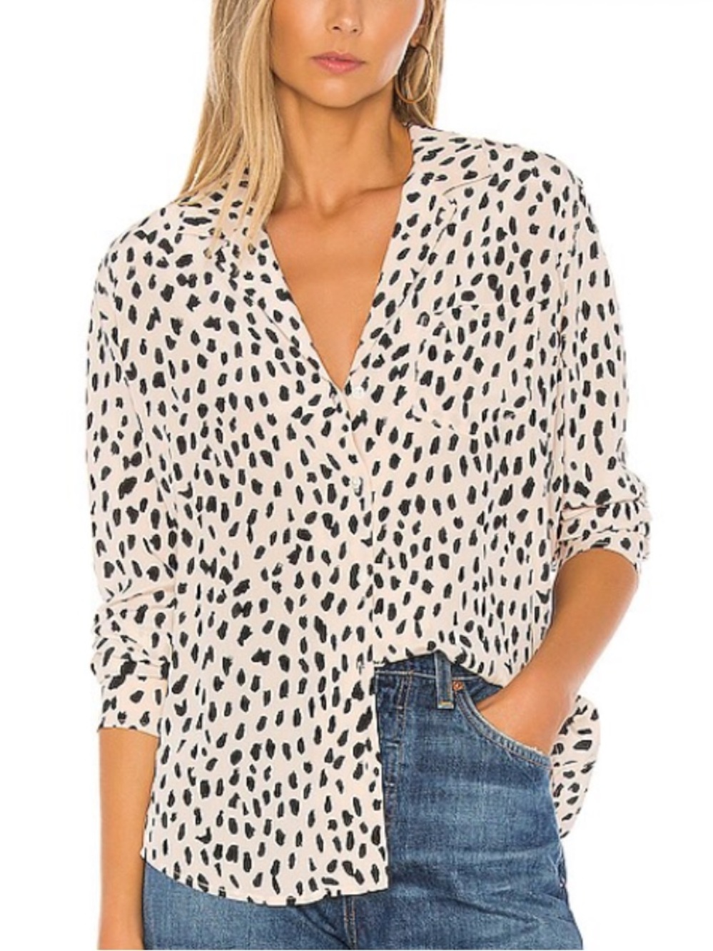 $228 Rails 100% Silk Spotted Animal Print Camp Collar Button Down Shirt Size XS